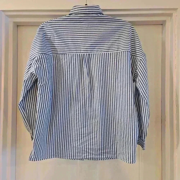 Bershka Button Down Pearl Embroidered Striped Shirt Womens Blue White Size XS - Picture 2 of 10